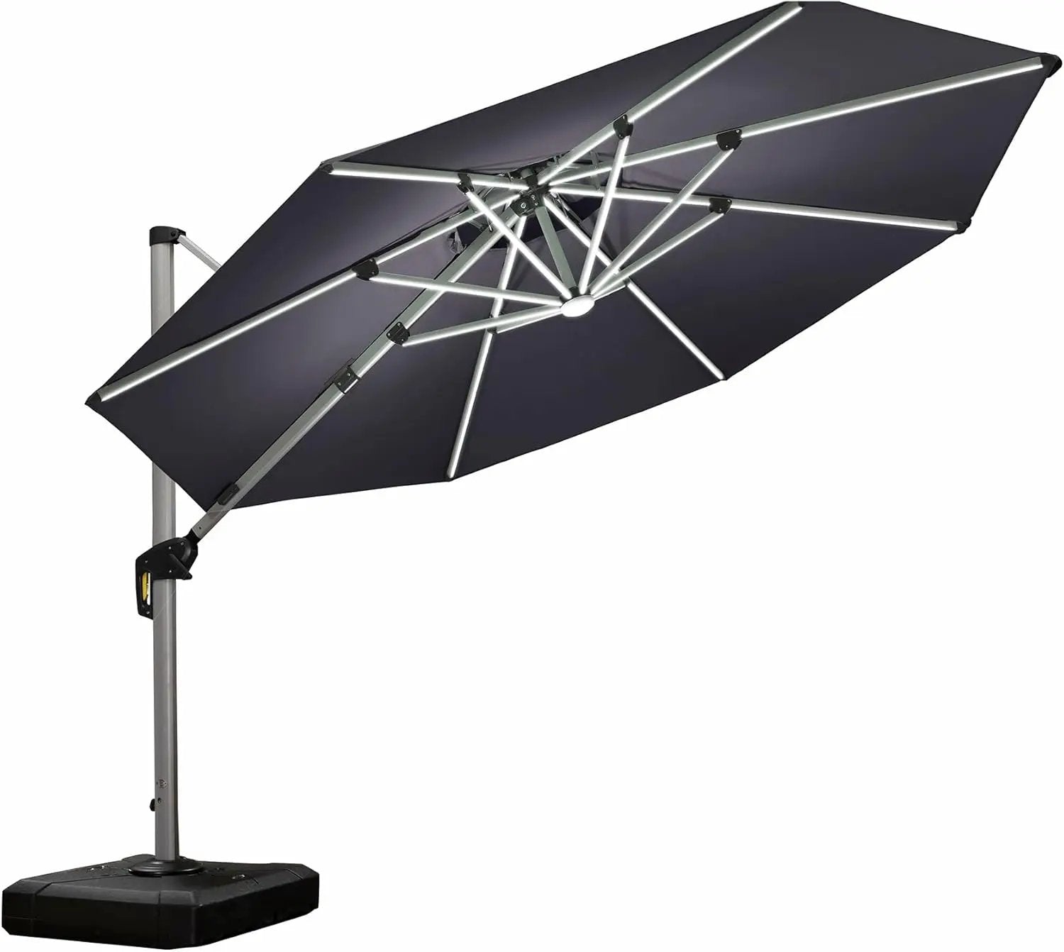 PURPLE LEAF 11ft Solar powered LED Patio Umbrella Outdoor Round Umbrellas Large Cantilever Umbrella with LED lights Windproof Offset Umbrellas Heavy Duty Sun Umbrella for Garden Deck Pool Patio, Grey by GreenHaven Gardens