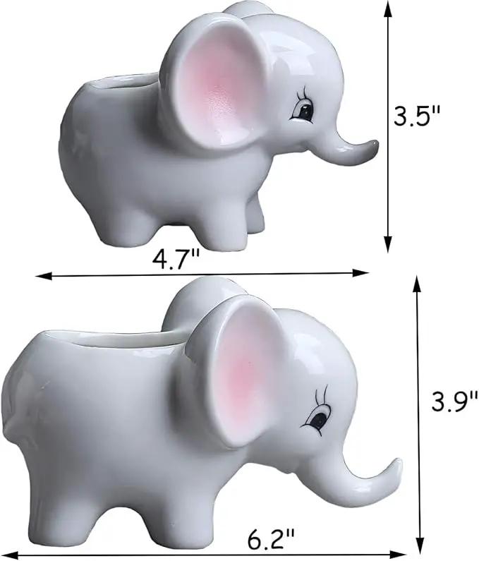 Ogrmar 2PCS Elephant Plant Window Boxes Cute Elephant Flower Pot/Modern White Ceramic Succulent Planter Pots/Tiny Flower Plant Containers Animal Decor by GreenHaven Gardens