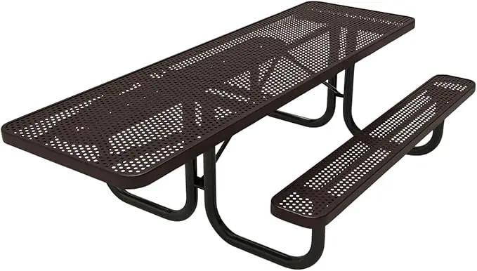 Coated Outdoor Furniture Heavy-Duty Portable ADA-Compliant Outdoor Picnic Table, Punched Steel Patio Dining Furniture Made in America (8ft Rectangular, One-Side Handicap, Brown) by GreenHaven Gardens