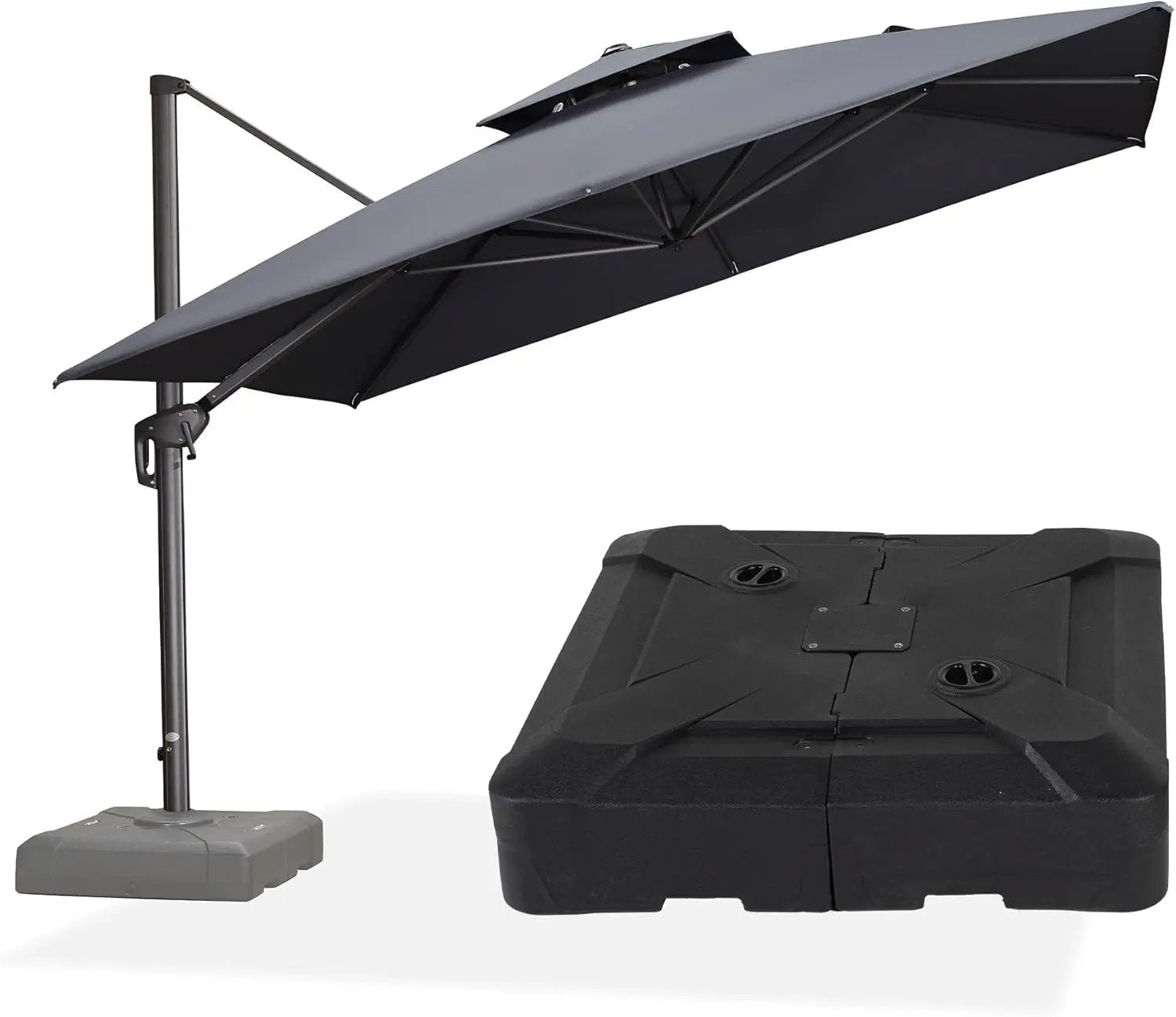 PURPLE LEAF 11 FT Patio Umbrella with Base Outdoor Cantilever Large Offset Umbrella Hanging Double Top Square Umbrella with 360° Rotation Tilting for Garden Deck Backyard Pool Grey by GreenHaven Gardens