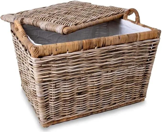 The Basket Lady Lift-Off Lid Wicker Storage Basket, Large, 24.5 in L x 18 in W x 17.5 in H, Serene Grey… by GreenHaven Gardens