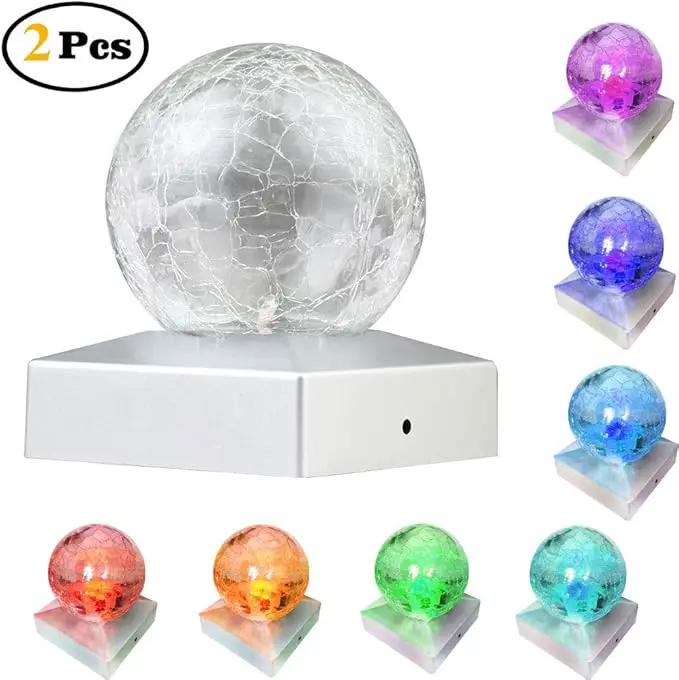 Solar Fence Post Cap Light, 4x4, Color Changing, Waterproof, Outdoor, Wooden or Vinyl Post, Garden Lights, Solar Powered, Crackle Glass Design by GreenHaven Gardens