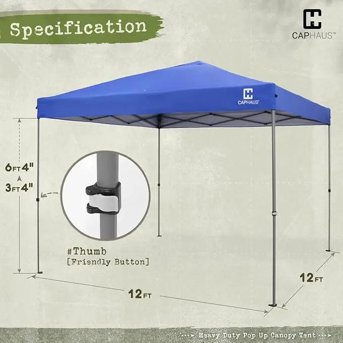 CAPHAUS 12ft x 12ft Patented One-Push Pop Up Outdoor Canopy Tent, Heavy-Duty Commercial Grade w/Central Lock, Portable and Instant Folding Shelter with Wheeled Carry Bag and Weight Bag, Blue by GreenHaven Gardens