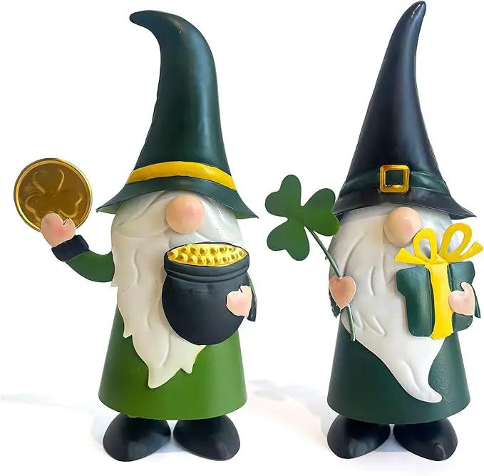 HONGLAND St. Patricks Day Decorations Outdoor Green Gnomes, Metal Gnomes Figurine Irish Leprechaun St Patricks Day Decor, Luck Shamrock Gnome for Home Outside Garden Lawn Party Yard Patio (14 INCH) by GreenHaven Gardens