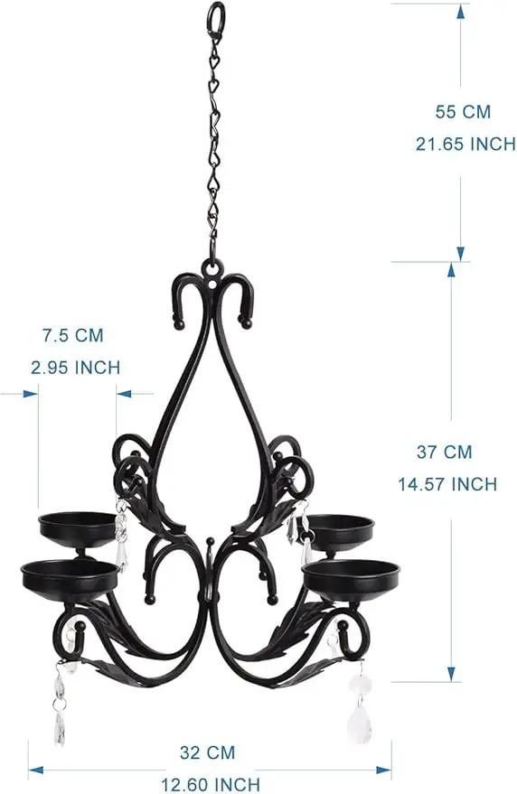 3 in 1 Lighting Chandelier with 4pcs Battery Operated Led Candle with Remote, Table Centerpiece for Indoor or Outdoor Gazebo, Patio Decoration, Black by GreenHaven Gardens