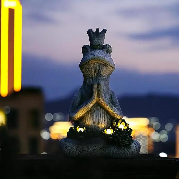 Large Garden Statue Yoga Frog Sustainable Eco-Friendly Solar Lights with LED Sustainability Sculpture Courtyard Balcony Home Decoration（20" Tall by GreenHaven Gardens