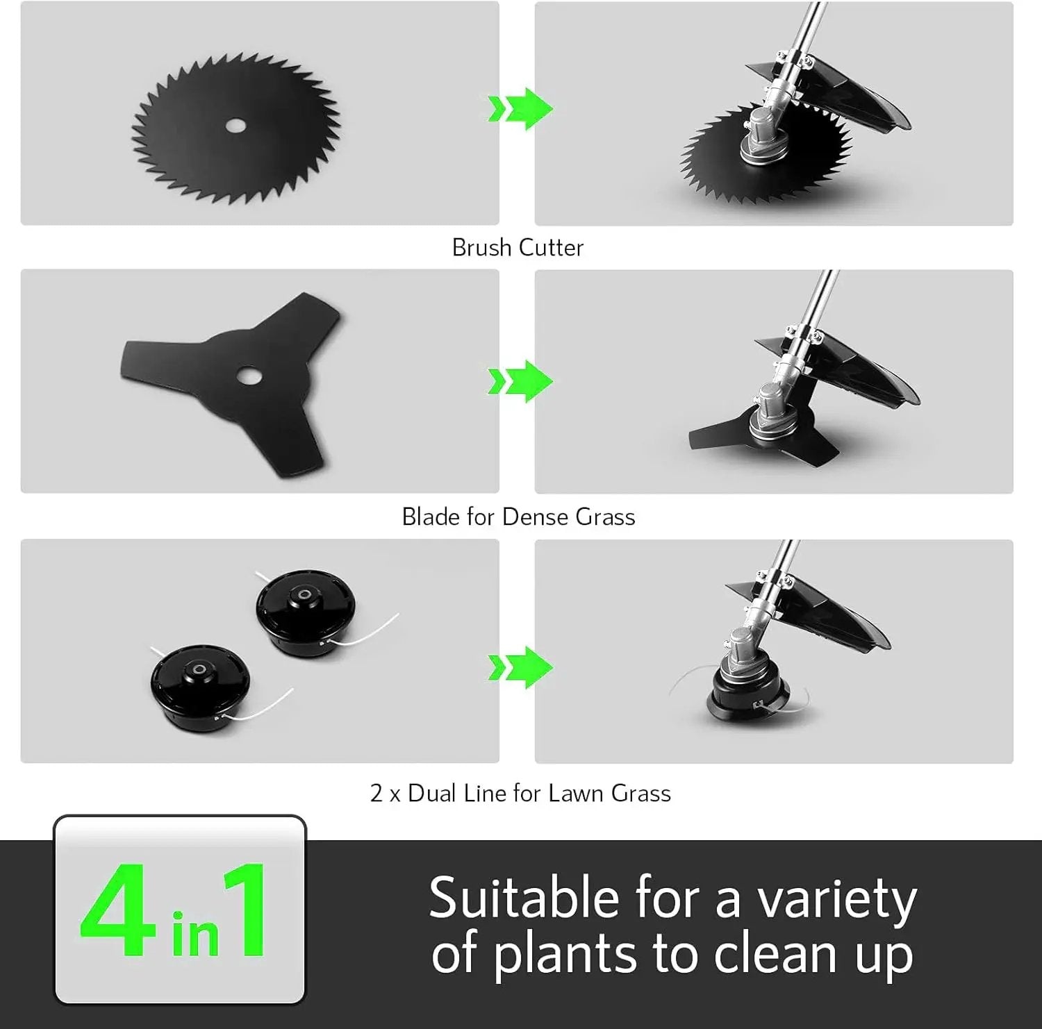 58CC Weed Wacker, Weed Eater Gas Powered 4 in 1 Cordless, String Trimmers 2-Cycle Gas Brush Cutter Weed Wacker Straight Shaft Gas Grass Trimmer for Lawn and Garden Care Trimming (Green) by GreenHaven Gardens
