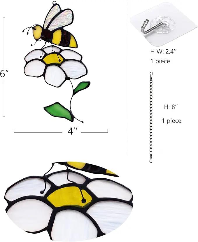 Bee Suncatcher Flower Stained Glass Window Hangings, Bee Decor Party Birthday Bee Gifts for Women,Bee Lovers, Housewarming Gifts. by GreenHaven Gardens