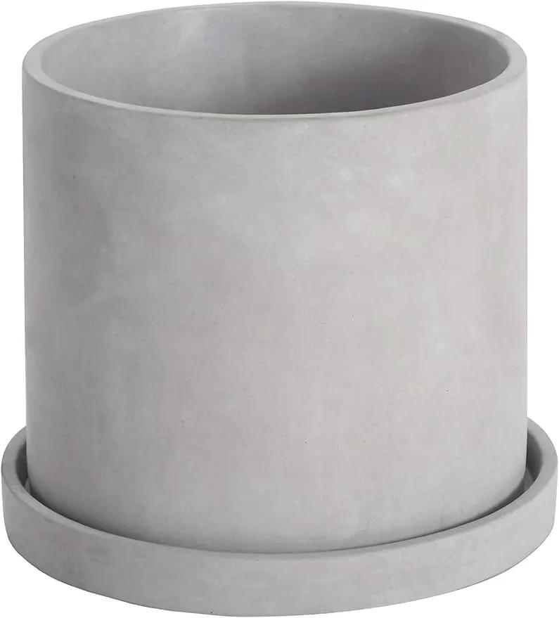 Ekirlin 9 Inch Flower Plant Pot Indoor - Grey Cement Garden Planter Concrete Planter with Drain Hole Saucer, Modern Succulents Containers for Home Decor, Office & Outdoor by GreenHaven Gardens