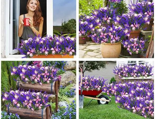 Solar Garden Lights Outdoor, 4 Pack Purple Lavender Solar Butterfly Lights Gardening Gifts for Women, Purple Artificial Flower with Butterfly Garden Decor for Lawn Patio by GreenHaven Gardens