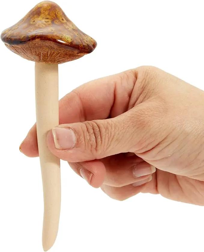 Juvale 4 Pack 5-inch Ceramic Mushroom Plant Garden Ornament and Decor - Outdoor Decoration Stakes for Planter Pots by GreenHaven Gardens
