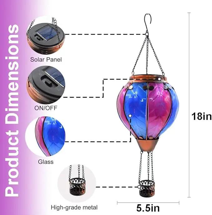 Hot Air Balloon Solar Lantern with Flickering Flame Hanging Solar Lanterns Outdoor Lights Waterproof Lanterns Decorative Garden Patio Yard Party Decor Rose Red&Blue by GreenHaven Gardens