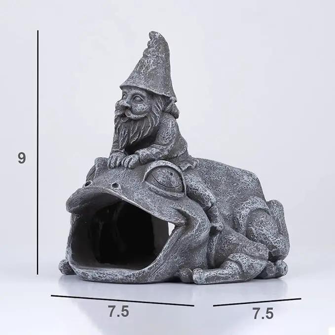 Gutter Downspout Extension - Downspout Splash Block - Downspout Diverter Garden Statue (Gutter in The Form of Funny Gnome on a Frog) by GreenHaven Gardens