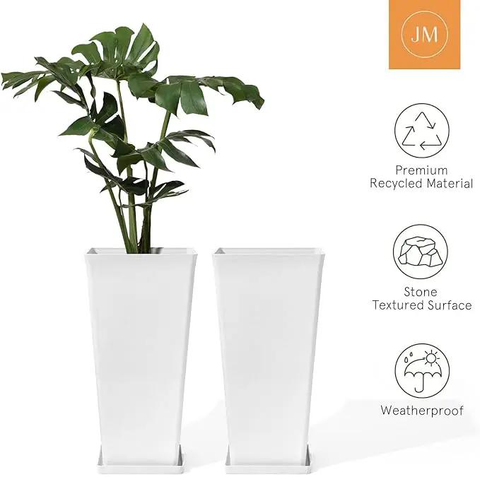 LA Jolie Muse 30 inch Tall White Planters Set of 2,Indoor/Outdoor Rectanglar Large Planters,V Shaped Taper Planters for Front Door. by GreenHaven Gardens