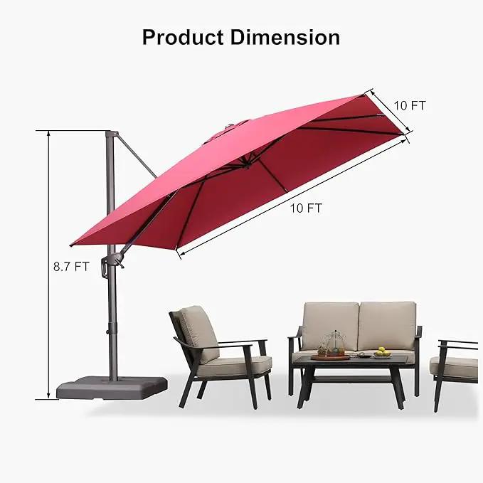 PURPLE LEAF 10 Feet Patio Cantilever Umbrella Square Outdoor Umbrella with 360° Rotation and Aluminum Offset Hanging for Garden Backyard Pool, Terra by GreenHaven Gardens