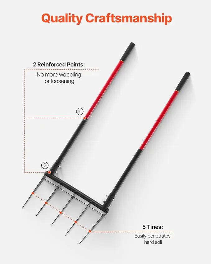 VEVOR Broad Fork, 5-Tine Pitchfork with Dual Fiberglass Handles, Heavy Duty Garden Fork, Ergonomic U-Shaped Design Broadfork Hand Tiller, Gardening Tool for Composting Transplanting Aeration by GreenHaven Gardens