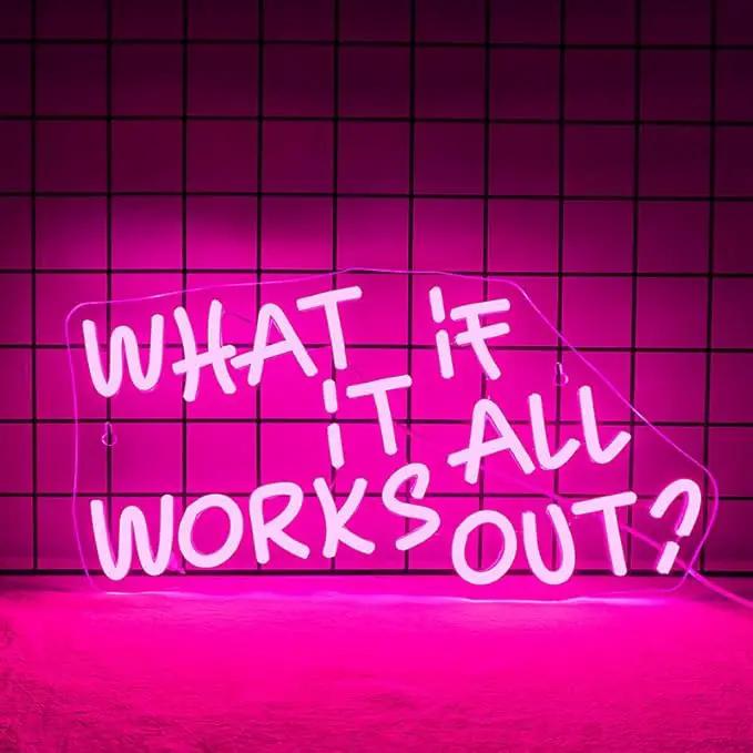 WLHOPE What If It All Works Out Neon Sign Pink Neon Signs for Wall Decor Dimmable Neon Lights LED Sign for Bedroom,Living Room,Bar,Party,Christmas,Birthday Gift by GreenHaven Gardens