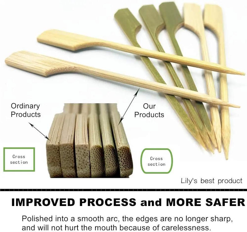 HOPELF 3.5 inch Bamboo Paddle Picks Skewers Toothpicks for Cocktail，Appetizers，Fruit，Sandwich，Barbeque Snacks.Wood pick More Size Choices 3.5''/ 4.7''/ 7''/ 10'' (Pack of 100) by GreenHaven Gardens