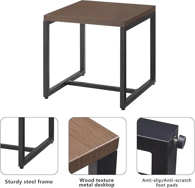Patio Tables Outdoor Coffee Table - Steel Side Tables End Table for Proch Deck Balcony Garden Squre Brown Tabletop by GreenHaven Gardens