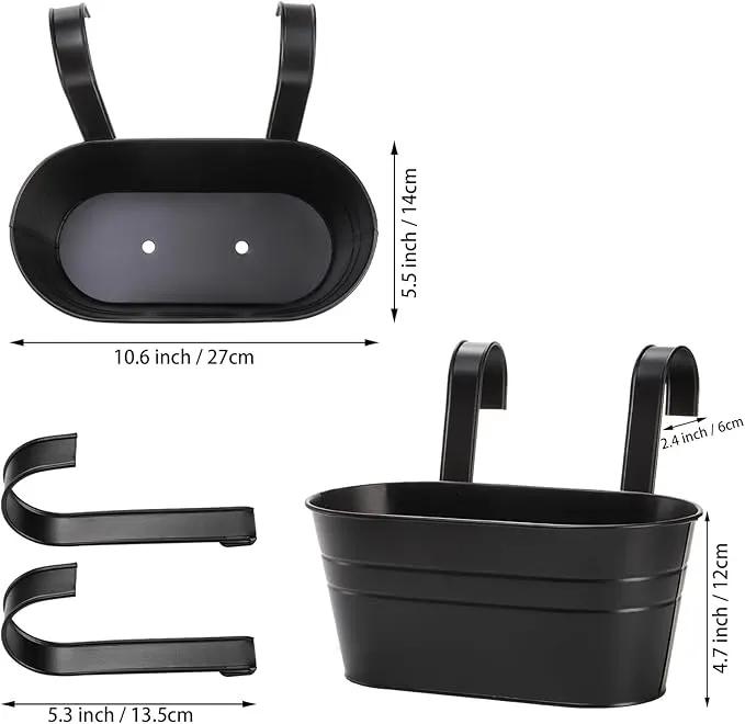 Foraineam 6 Pack Hanging Flower Pots, Metal Iron Hanging Planter Plant Pot Holders for Railing Fence Balcony, Black Hanging Bucket Pots Outdoor Porch Decors with Detachable Hooks and Drain Holes by GreenHaven Gardens