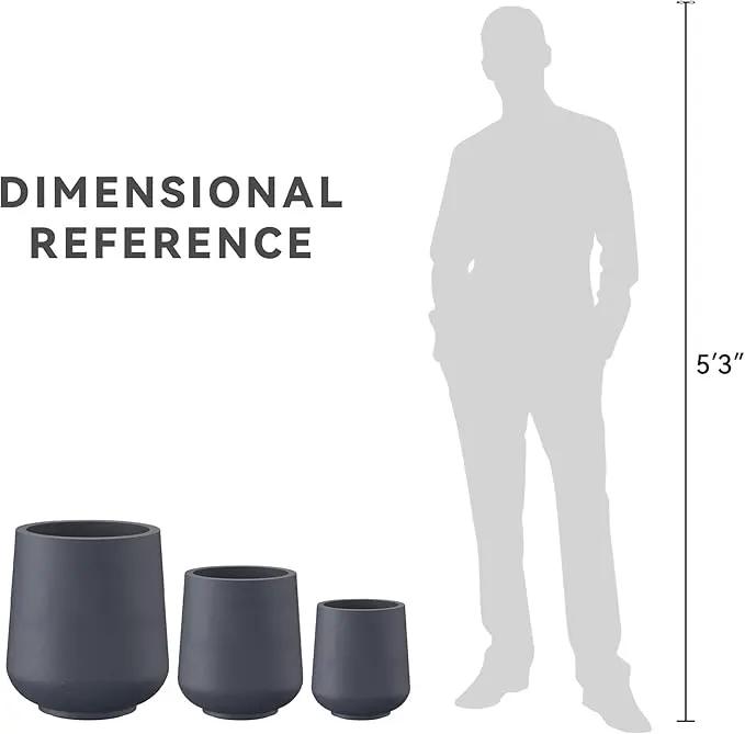 Kante 15.3"+11.6"+8.2" Dia Round Concrete Planter, Large Outdoor Indoor Planter Pots Containers with Drainage Holes and Rubber Plug for Home Garden Patio, Charcoal by GreenHaven Gardens