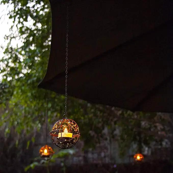 Solar Lights Outdoor Hanging Lanterns, ZHONGXIN Beaded Copper Wire Ball Candle Holder with Solar Tea Lights, Perfect for Home, Garden, Backyard, Pergola, Patio Umbrella, Tree, Window Decor-Set of 4 by GreenHaven Gardens