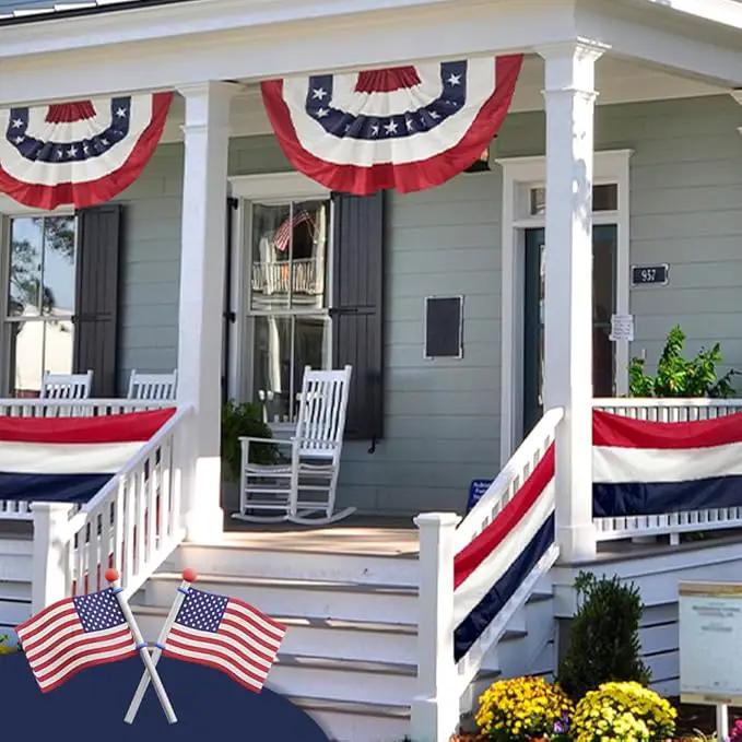 4Pack American Bunting Flag 2x4 Ft Patriotic Bunting Flags 4th of July Decor Outside Porch USA Pleated Half Fan Flag Decorate Garden Embroidered Star Red White & Blue Stripe Banner by GreenHaven Gardens