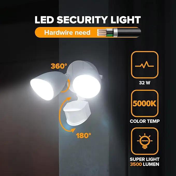 UME 2 Pack 32W 3500 Lumen LED Security Lights Motion Sensor Light Outdoor, 5000K Daylight, IP65 Waterproof, Dusk to Dawn, Motion Detector Flood Light for Garage, Yard, Porch-White by GreenHaven Gardens