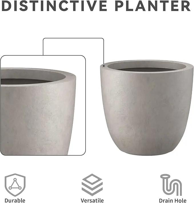 Kante 18 Inch Diameter Round Concrete Planter, Indoor Outdoor Large Plant Pot with Drainage Hole and Rubber Plug for Home Patio Garden, Buff Concrete by GreenHaven Gardens