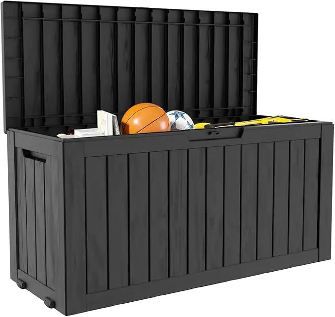 90 Gallon Waterproof Outside Storage Box - Patio Storage & Outdoor Deck Box, All-Weather Resin Chest for Pool/Garden Accessories, Lockable UV-Resistant, Jet Black by GreenHaven Gardens