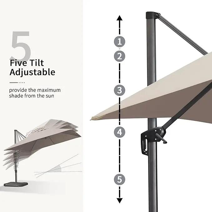 PURPLE LEAF 10 Feet Square Cantilever Umbrella Patio Umbrella with Base Outdoor Umbrella Aluminum Offset with 360-degree Rotation for Garden Deck Pool Patio Taupe by GreenHaven Gardens