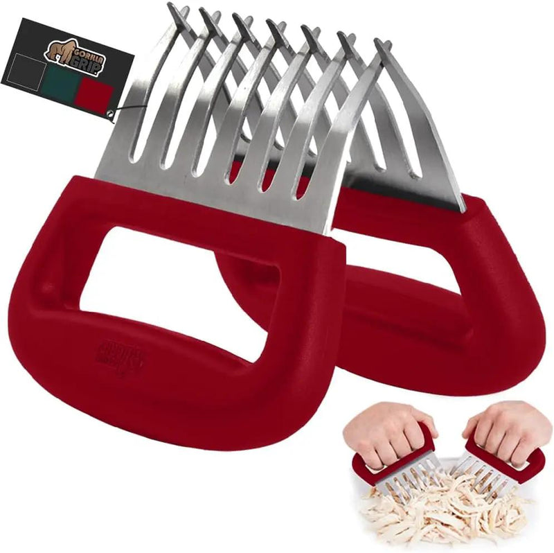 GORILLA GRIP BPA-Free Chicken Shredder Meat Claws, Sharp Stainless Steel Food Shredding Fork, Comfortable Handle, Easily Shred Pulled Pork, Taco Meats, Kitchen Smoker BBQ Tool, Dishwasher Safe, Red by GreenHaven Gardens