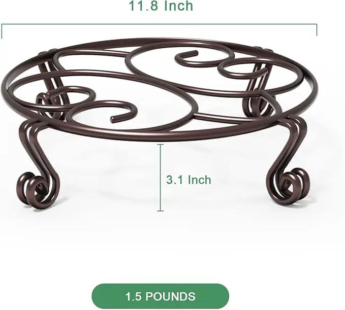Yimobra 2 Pack Plant Stand for Flower Pot Heavy Duty Potted Holder Indoor Outdoor Metal Rustproof Iron Garden Container Round Supports Rack for Planter Bronze, Brown,11.8 Inches by GreenHaven Gardens