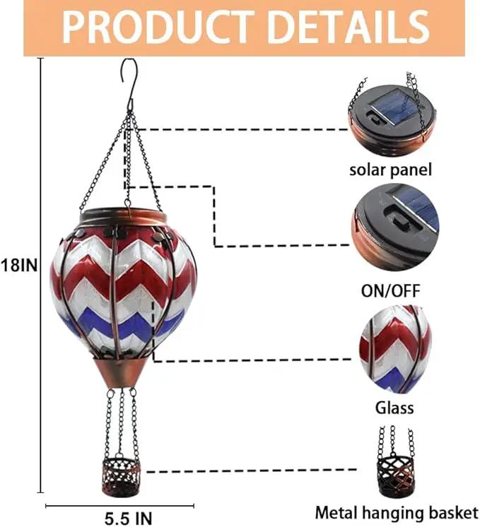 2PC Hot Air Balloon Solar Lantern with 2PC Shepherd Hook, Flickering Flame Hanging Solar Lanterns Outdoor Lights Waterproof Lanterns for Garden Patio Yard Party Decor (Wavy-Gray&Navy&Red) by GreenHaven Gardens