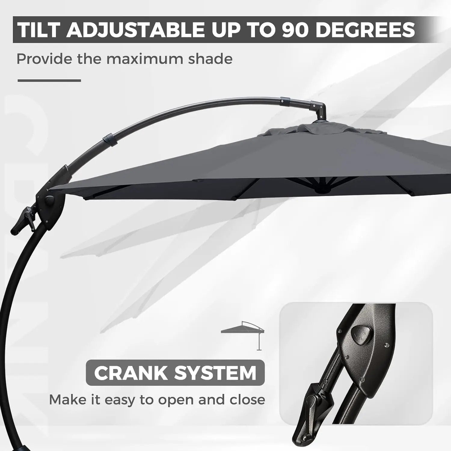 Grand patio 12 FT Sunbrella Cantilever Umbrella with Base Outdoor Aluminum Offset Umbrella with Tilt Adjustment (Charcoal, 12 FT-SUNBRELLA) by GreenHaven Gardens