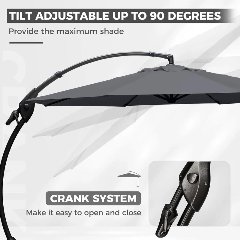 Grand patio 12 FT Sunbrella Cantilever Umbrella with Base Outdoor Aluminum Offset Umbrella with Tilt Adjustment (Charcoal, 12 FT-SUNBRELLA) by GreenHaven Gardens