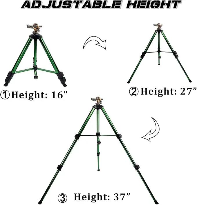 Biswing Impact Sprinkler Head on Tripod Base, Heavy Duty Lawn Sprinklers, 360 Degree Large Area Irrigation, Brass Sprinkler Nozzle & Solid Alloy Metal Extension Legs Flip Locks, 2 Pack by GreenHaven Gardens