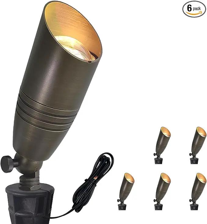 COLOER Die-cast Brass Landscape Spotlights Outdoor, 12V AC/DC Low Voltage Spotlight, IP65 Waterproof Landscape Lighting for Yard, Garden Patio Trees Spot Uplight(102B,6-Pack Without Bulb) by GreenHaven Gardens