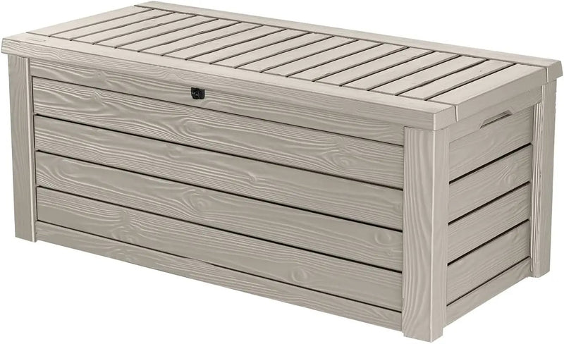 Keter Westwood 150 Gallon Resin Large Outdoor Storage Box for Patio Furniture, Outdoor Cushions, Garden Tools and Pool Floats, Beige by GreenHaven Gardens