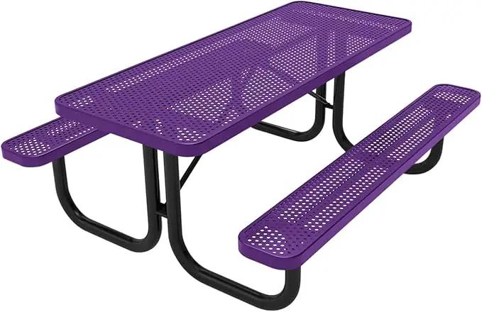 Coated Outdoor Furniture Heavy-Duty Portable Outdoor Picnic Table, Thermoplastic Coated Punched Steel Commercial-Grade Patio Dining Furniture Made in America (6ft Rectangular, Purple) by GreenHaven Gardens