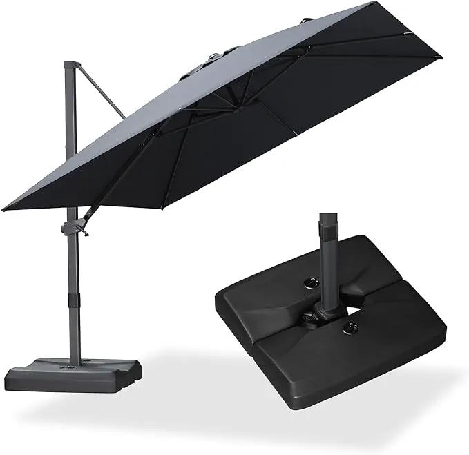 PURPLE LEAF 10' × 10' Patio Cantilever Umbrella with Base Outdoor Square Adjustable Offset Umbrellas with 360-degree Rotation and 8 Heavy Duty Metal Ribs for Garden Deck Pool Grey by GreenHaven Gardens
