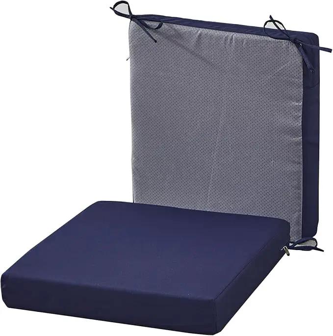 18 x 18 Inch Outdoor Chair Cushions for Patio Furniture, UV Resistant Non Slip Waterproof Replacement Patio Seat Cushion with Ties Set of 2, Navy Blue by GreenHaven Gardens