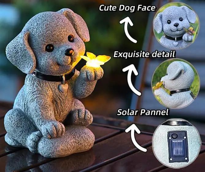 MeritMode Solar Dog Garden Statue with Butterfly Lights - Waterproof Outdoor Statue Decor for Patio, Lawn, Balcony, for Mom, Grandma, Women on Mother’s Day, Father’s Day, Housewarming by GreenHaven Gardens