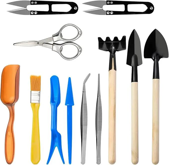 Andiker Mini Garden Tool Set, 12pcs Portable Gardening Hand Tools Set, Multiple Miniature Succulent Tools Set Easy to Carry for Seedlings, Bonsai, Succulents, Terrariums and Planting by GreenHaven Gardens