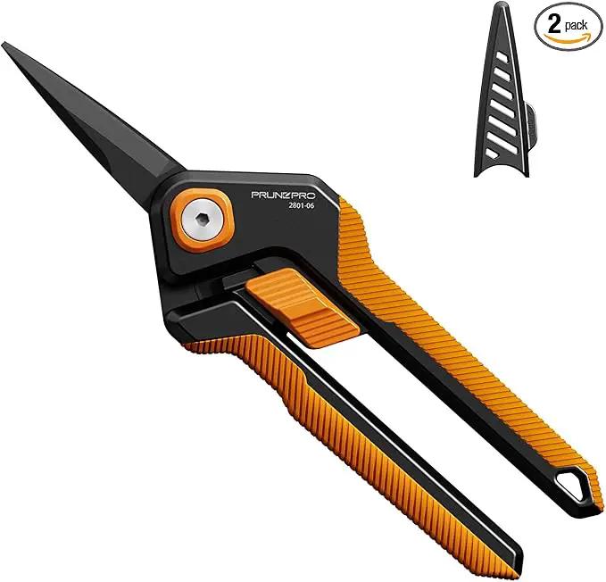 PrunePro Garden Scissors Pruning Shears Sharp Stainless Steel Non-Stick Teflon Coating Blade for Precise Cuts Garden Snip Bonsai Clippers for Plants Rose Flower Orange 2 Pack by GreenHaven Gardens