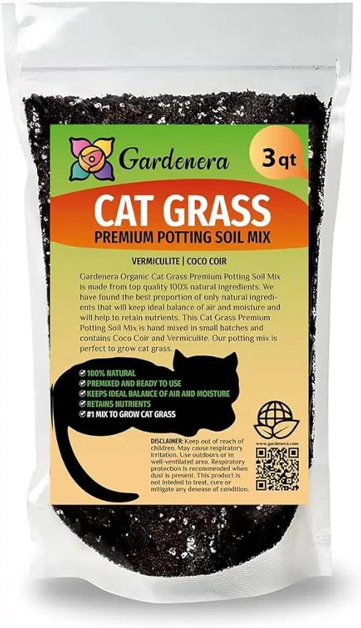 Cat Grass Potting Mix - Crafted with Care to Meet Your Cat's Natural Cravings - 3 QUARTS by GreenHaven Gardens