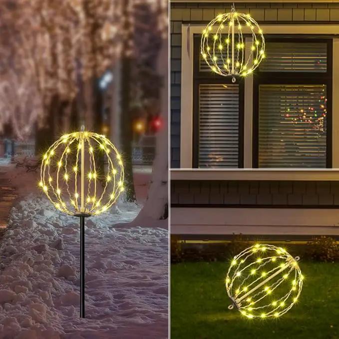 LIGHTSHARE 10IN 48LED Light Ball Yard Decoration Pathway Lights Sphere Light with Fold Flat Metal Frame Indoor Outdoor Waterproof Garden Lights, White Frame / Warm White Lights, 10 by GreenHaven Gardens