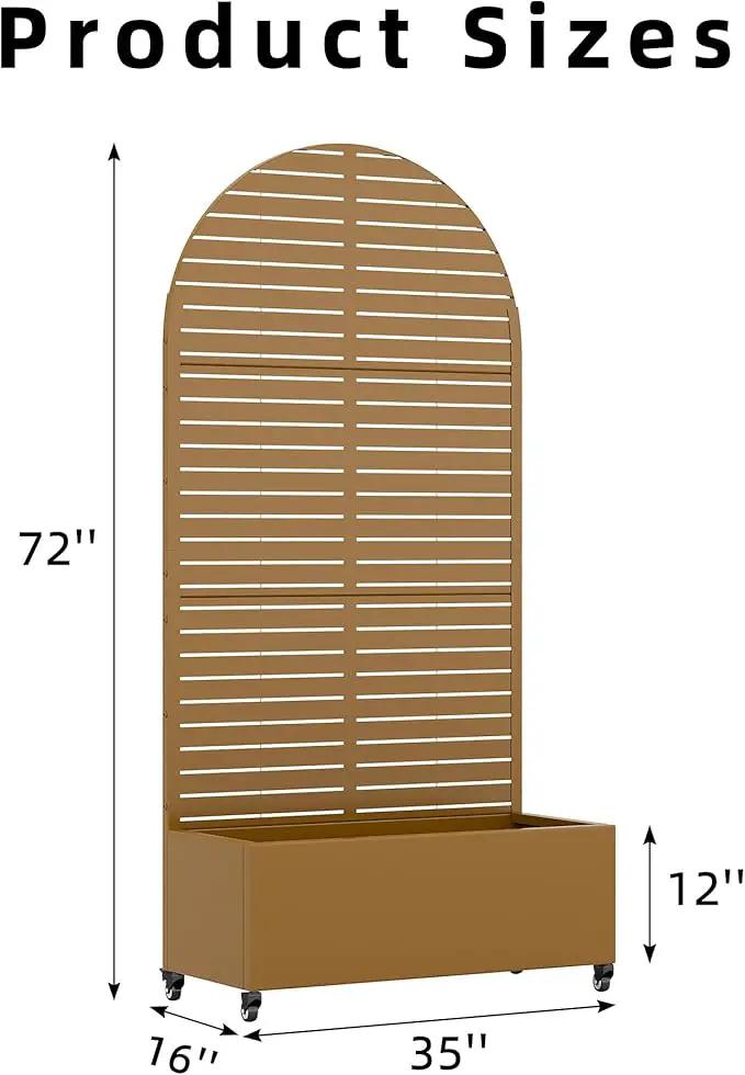 Casaphoria Metal Raised Garden Bed with Trellis and Wheels, 72"x35"x16" Arched Planter Box for Climbing Plants, Vegetables & Vines, Features Drainage Holes and Privacy Screen (Brown-Louvered) by GreenHaven Gardens