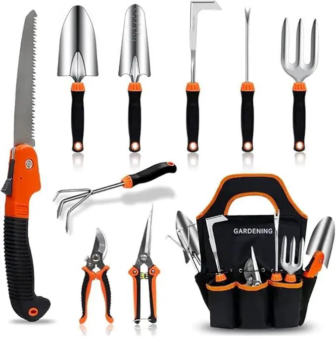 Garden Tool Set,10 PCS Stainless Steel Heavy Duty Gardening Tool Set with Soft Rubberized Non-Slip Ergonomic Handle Storage Tote Bag,Gardening Tool Set Gifts for Women and Men by GreenHaven Gardens