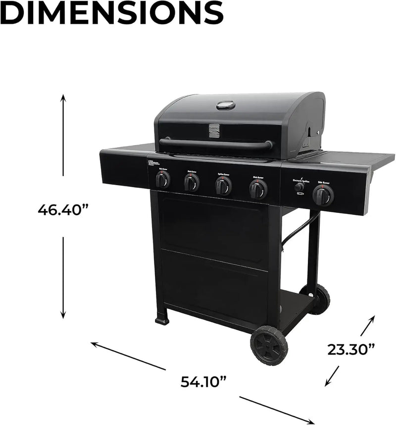 Kenmore 4-Burner Gas Grill with Side Burner, Outdoor BBQ Grill, Propane Gas Grill, Cast Iron Cooking Grates, Electronic Ignition, Warming Rack, Open Cart Design, 53000 BTUs, Black by GreenHaven Gardens